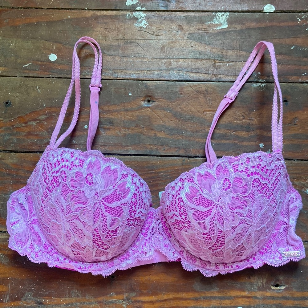 Pink Victoria’s Secret Purple Floral Lace Date Push Up Bra 34B